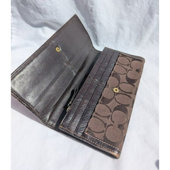 Vintage Coach Signature Stripe Canvas Leather Wallet Brown - Picture 6 of 12